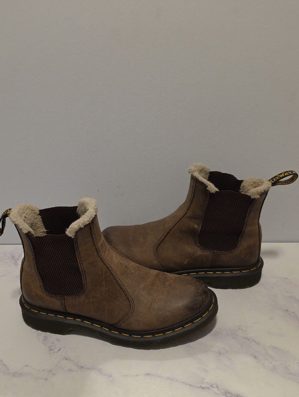 Dr Martens  Brown Leather Chelsea Boot with Shearling Collar